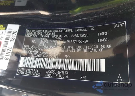 2018 Toyota Sequoia Limited из США, поврежденный, VIN 5TDJW5G17JS155996